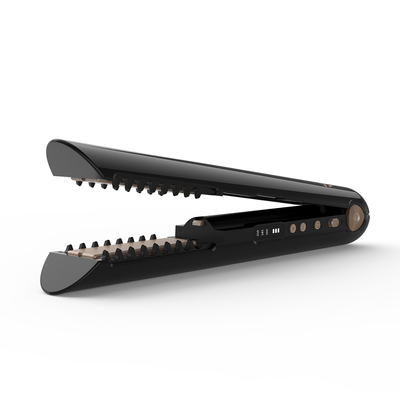 SkinVibe Luna MiniWireless cordless straightener black open with ceramic plates